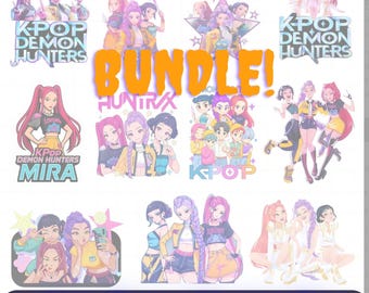 Huntrix Kpop Demon Hunters Png Bundle, Kpop Idol Group Png Design, Girl Dinner Png, Saja Boys Girls Bands Png, Huntrix Fans, Sublimation