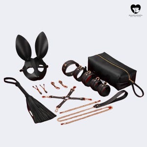 Belt, Thigh Straps, Collar, Leash, and Hog-Tie,6-Piece Bondage Set in Burgundy Color Leather: Submissive Kit with Wrist & Ankle Restraints
