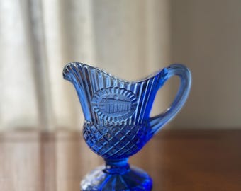 Vintage 5.5” Cobalt Blue Glass Creamer Fostoria Mt Vernon Design