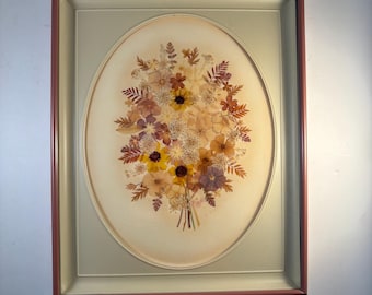 Vintage Gepresste Blume Kunst 8 x 10 Rosa Intercraft Tabletop Rahmen Oval Öffnung