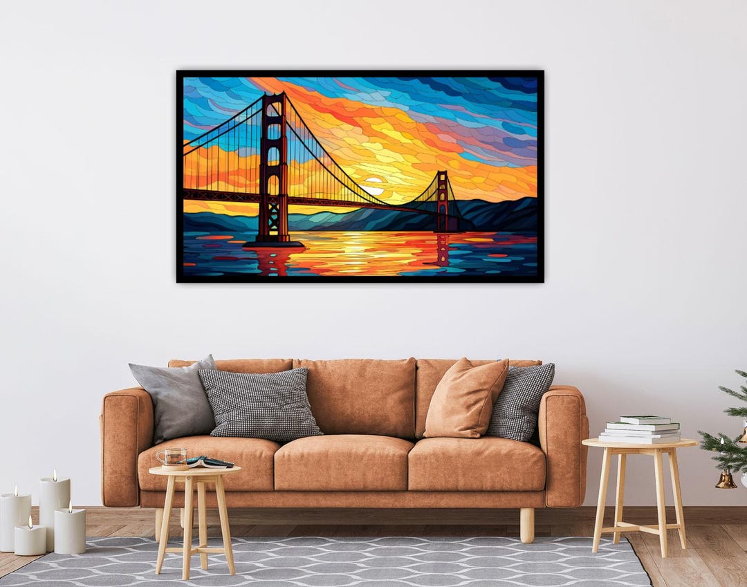 Stained Glass Style Rendering of the Golden Gate Bridge in the San