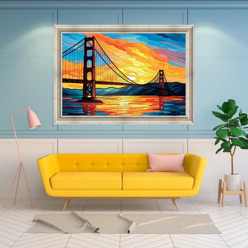 Stained Glass Style Rendering of the Golden Gate Bridge in the San