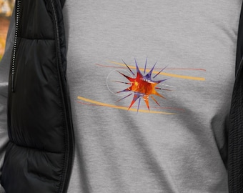 長袖スターTシャツ、赤オレンジ色の星のシンボル、学校、仕事、休暇、ジム、ヨガに最適なオールコットンカジュアルシャツ