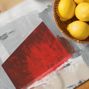 Abstract Red and Cream Placemat Set: Water-Resistant Polyester