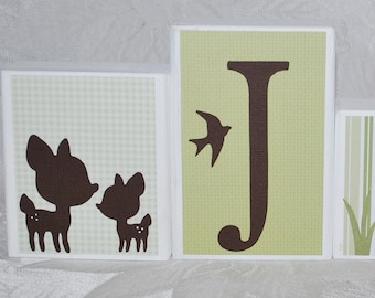 Baby Deer Nursery Decor, Nature Themed Room, Light Sage Green Brown, Gender Neutral Personalized Blocks, Minimalist Design, Tabletop Accent