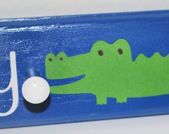 Personalized Alligator Coat Rack: Blue & Green Nursery Decor