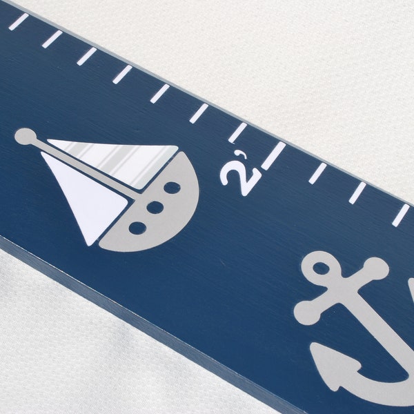 Nautical Growth Chart Wood Growth Chart  Sailboat Height Chart Whale Growth Chart on Navy Blue with Light Blue and Gray Boats Whale Anchor