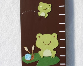 Frog Room Decor . Froggy Frog Wall Art . Narrow Wall Art for Kids Room . Height Measuring Stick with Frogs Mushrooms Snails and Dragonflies