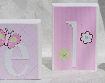 Pink and Green Butterfly Girls Room Decor . Baby Nursery Decor . Girly . Personalized Blocks for Girl . Newborn Baby Gift . Girls Room