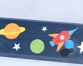 Personalized Kids Coat Rack  . Peg Rack . Wall Pegs . Gabriel . Outer Space . Children's Coat Hooks . Outer Space Wall Art for Kids Room