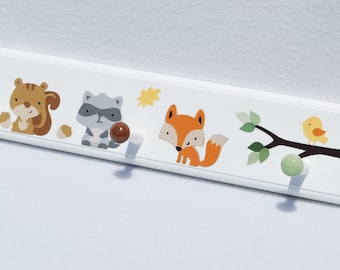 Forest Friends Coat Rack . Kids Woodland Bathroom Towel Hooks. Kids Wall Hooks.  Personalized Coat Rack