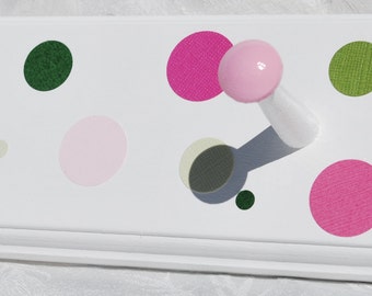 Polka Dot Girls Room Decor, White Wood Girls Coat Rack, Pink and Green Polka Dots . Wooden Nursery Sign, Personalized Gift