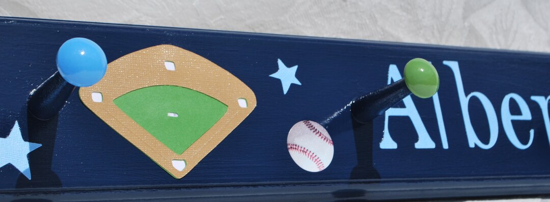 Baseball Coat Rack Boys Room Decor . Sports Medals Hanger Pegs . Navy ...