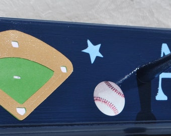 Baseball Coat Rack Boys Room Decor . Sports Medals Hanger Pegs . Navy Blue Baseball Theme Nursery . Personalized Sports Name Sign