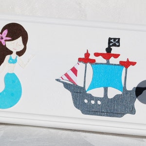 Mermaid and Pirate TOWEL RACK for Brother and Sister . Mermaid Bathroom Hooks. Housewarming Gift . Boy and Girl