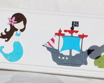 Mermaid and Pirate TOWEL RACK for Brother and Sister . Mermaid Bathroom Hooks. Housewarming Gift . Boy and Girl