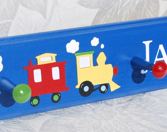 Planes Trains Cars Trucks Coat Rack in Blue Red Yellow Green. Kids Wall Hooks. Personalized Coat Rack with Pegs . Baby Boy Room