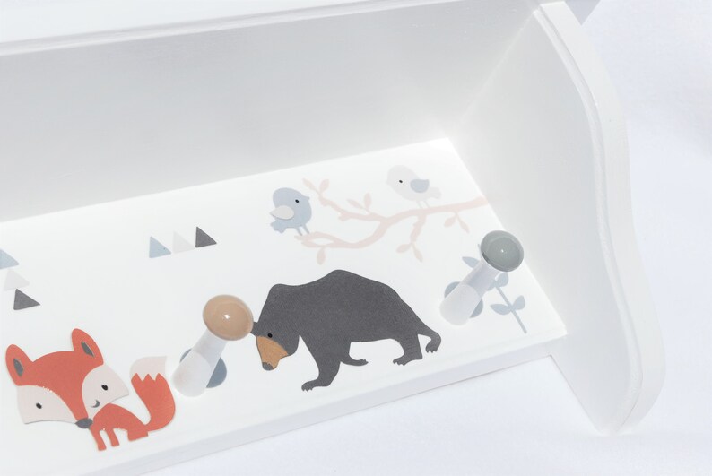 White Wood Shelf With Pegs . Gender Neutral Colors . Fox Bear Etsy