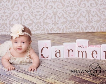 Newborn Baby Milestone Wooden Name Blocks Photography Prop, Name Sign for Toddler Pictures, Nursery Accent Decor for Shelf or Dresser