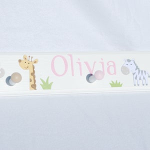 Personalized Safari Baby Animals Wooden Peg Rack: Nursery Decor