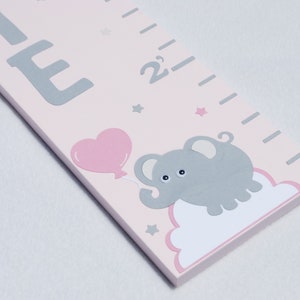 Pink and Gray Wall Art for Girl with Baby Elephants Moon Stars . Girls Measuring Chart . Height Chart . Height Ruler . Dimensional Art