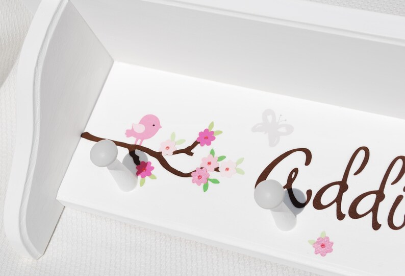 White Wood Shelf With Pegs . Cherry Blossom Room Decor . Girls Etsy