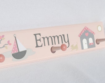 Blush Pink Rose Pink Dusty Rose Peg Rack to Coordinate with Baby Girl Nursery, Coral Pink and Gray Wall Art, Girls Coat Rack, Personalized