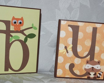 Woodland Animals Baby Shower Centerpiece Gender Unknown Unisex, Decorative Nursery Accent, New Mom Personalized Gift, Wooden Name Blocks