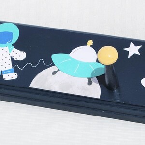 Outer Space COAT RACK with Pegs . KIDS Coat Rack . Astro Adventure Peg Rack in Blue Teal and Gray . Personalized