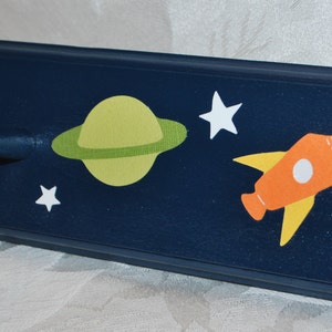 Personalized Kids Coat Rack . Peg Rack . Wall Pegs . Gabriel . Outer Space . Children's Coat Hooks . Outer Space Wall Art for Kids Room image 4