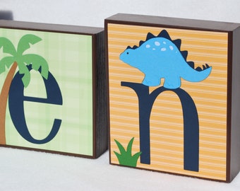 Dinosaur Name Blocks for Kids Room . Boys Dinosaur Room Decor . Dino Blocks for Boys Room . Dino Art for Kids Room . Block Letters