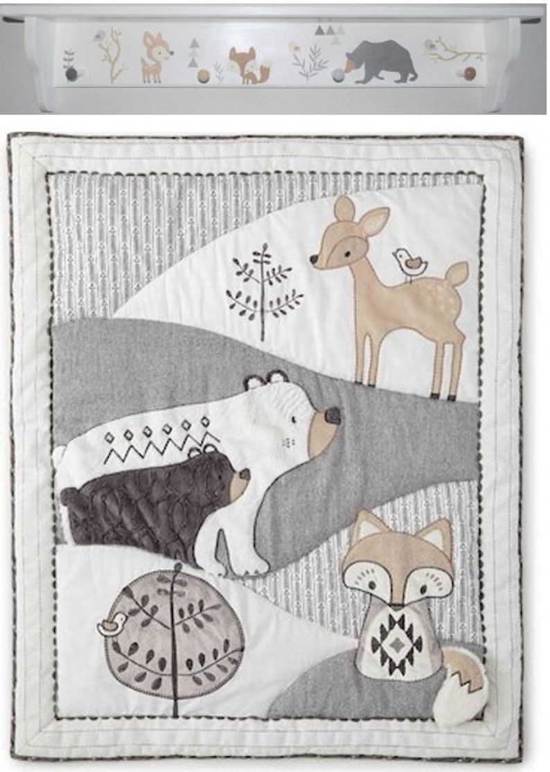 White Wood Shelf With Pegs . Gender Neutral Colors . Fox Bear Etsy