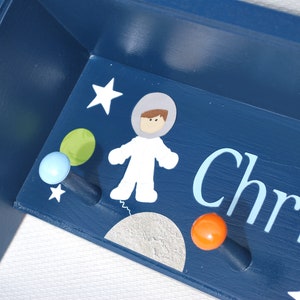 Custom Wall Shelf with Pegs . Outer Space Room Decor . Astronaut Wall Shelf with Hooks for Baby Boy&#39;s Nursery