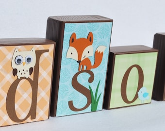 Woodland Animals Baby Shower Gift, Gender Neutral with Cute Fox Owl Deer, Wooden Letters Custom Designed to Coordinate Girls or Boys Nursery