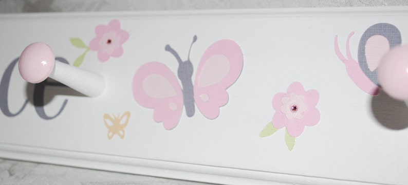 Pink and Gray Butterflies . Butterfly Room Decor . Birthday Gift .Personalized Rack with Pegs . Housewarming Gift . Girl Room image 1