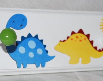 Dinosaur Coat Rack in Blue Green Yellow Red. Dino Bathroom Towel Hooks. Birthday Gift .Personalized Rack with Pegs