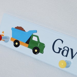 Construction Truck Peg Rack: Personalized Nursery Wall Hooks