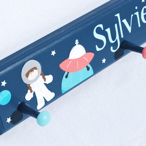 Outer Space Room Decor for Girl, Female Astronaut, Spaceship Planets Rocket Galaxy, Girls Coat Rack with Name, Space Themed Room for Girl