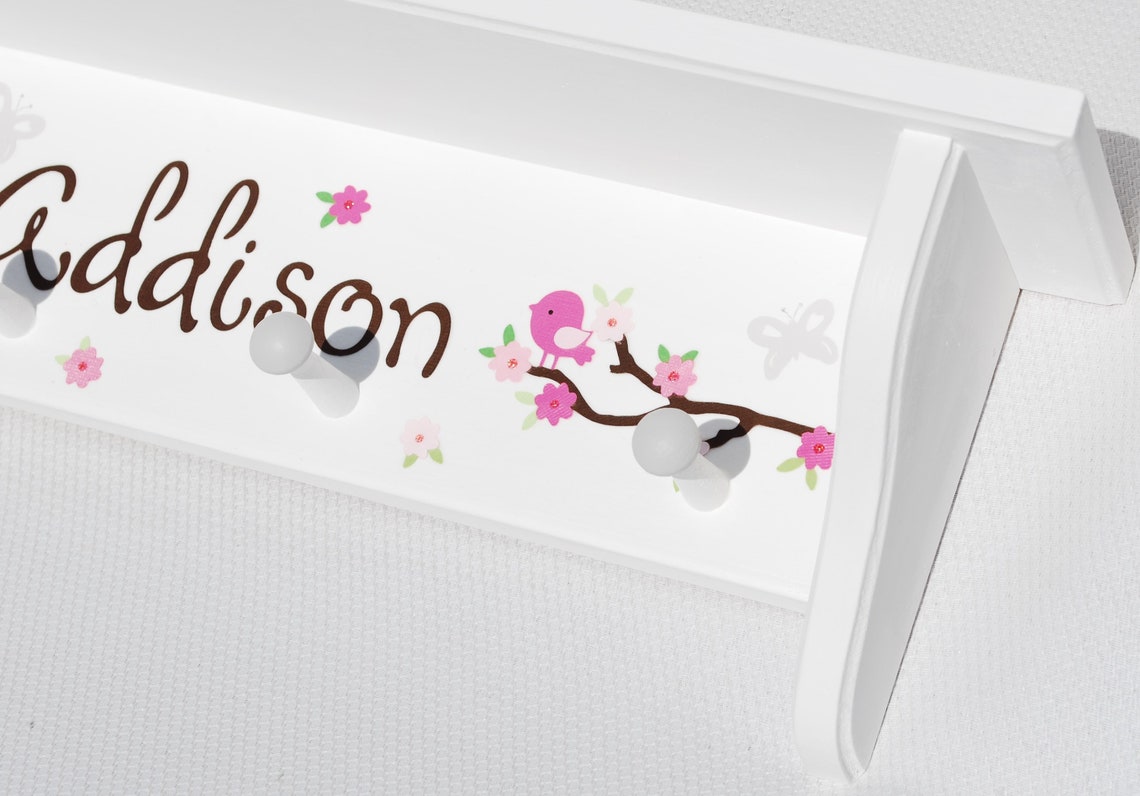 White Wood Shelf With Pegs . Cherry Blossom Room Decor . Girls Etsy