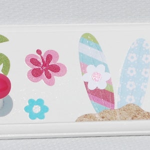 Coastal Sand and Surf Hawaiian Room Decor . Beach Room Decor . Surf Board Wall Decor for Girls Room . Surfer Girl Gift . Surfboard with Pegs