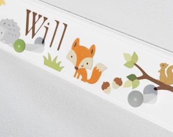 Forest Friends Woodland Animals Kids Coat Rack . Shower Hooks . Baby Shower Gift . Birthday Gift . Personalized Coat Rack with Pegs