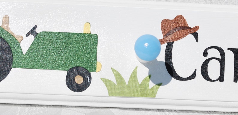 Farm Theme . Nursery Decor . Boys Bedroom . John Deere Decor . Boys Wooden Peg Rail . Personalized Gift for Boy . Birthday Gift image 2