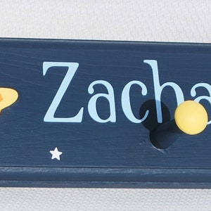 Personalized Kids Coat Rack . Peg Rack . Wall Pegs . Gabriel . Outer Space . Children's Coat Hooks . Outer Space Wall Art for Kids Room 28" with 5 pegs