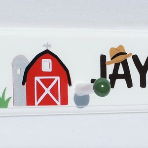 Farm Theme . Nursery Decor . Boys Bedroom . John Deere Decor . Boys Wooden Peg Rail . Personalized Gift for Boy . Birthday Gift 34" with 6 pegs