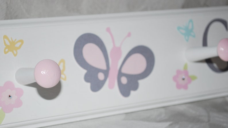 Pink and Gray Butterflies . Butterfly Room Decor . Birthday Gift .Personalized Rack with Pegs . Housewarming Gift . Girl Room image 4