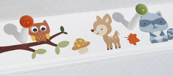 Woodland Animals Room Decor Wooden Peg Rack Children s Coat Hanger Cute Wall Hooks for Kids Wall Hanging With Name Nursery Peg Rail Etsy