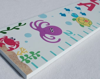 Personalized Sea Animals Wooden Growth Chart: Nursery Wall Decor