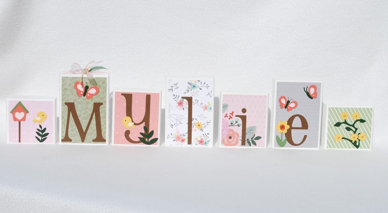 Mhylei Lettering Personalized Blocks: Custom Designed With Wildflowers, Nursery Decor ...