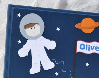 Personalized Wood Door Sign . Outer Space Adventure . Solar System Decor . Navy Blue . Boys Room Sign . Oliver