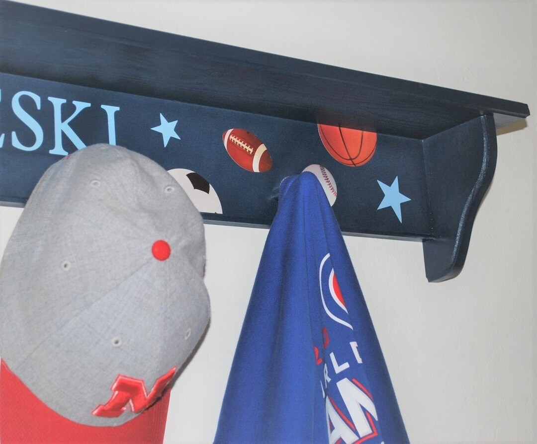 Wood Coat Rack With Shelf SPORTS Coat Rack BASEBALL Soccer Etsy